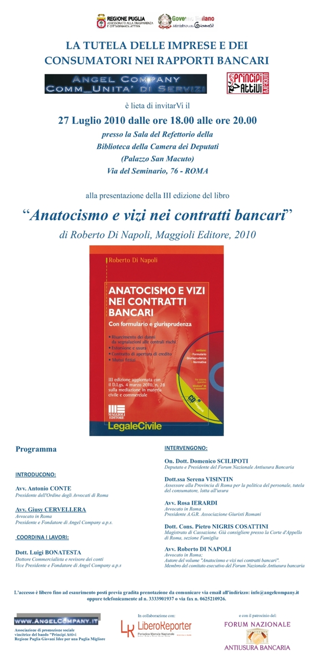 "Anatocismo E Vizi Nei Contratti Bancari" Sarà Presentato Durante Un ...